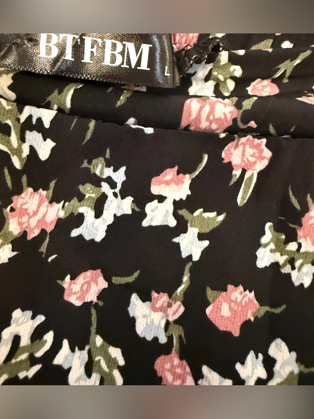 BTFBM Black Floral Wrap Midi Skirt Ruffle Hem Boho Romantic Size Large - Picture 4 of 13